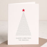 Folded Holiday Card | Simple Scandi Christmas Tree<br><div class="desc">Share warm festive wishes with this simple, stylish non-photo folded holiday card featuring a Scandinavian-inspired minimalist Christmas tree topped with a delicate red star. The clean, modern layout captures the beauty of Scandinavian design with its understated elegance and balance. The reverse showcases a complementary stripe pattern in soft, neutral tones...</div>