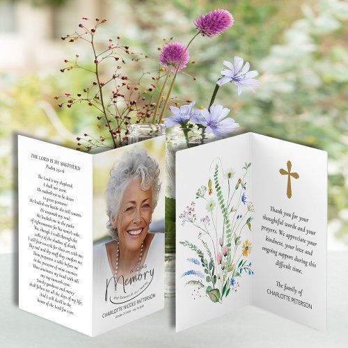 Folded In Loving Memory Photo Prayer Card 