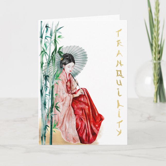 Folded Japanese Art Tranquility  Letterpress Thank You Card (Front)