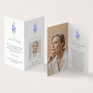 Folded Larkspur Photo Funeral Prayer Card