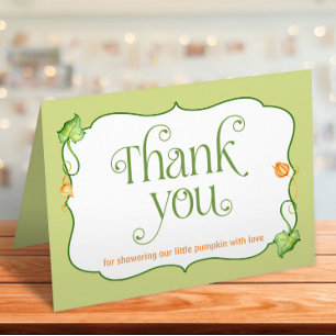 Folded Little Pumpkin Fall Gender Neutral Shower Letterpress Thank You Card