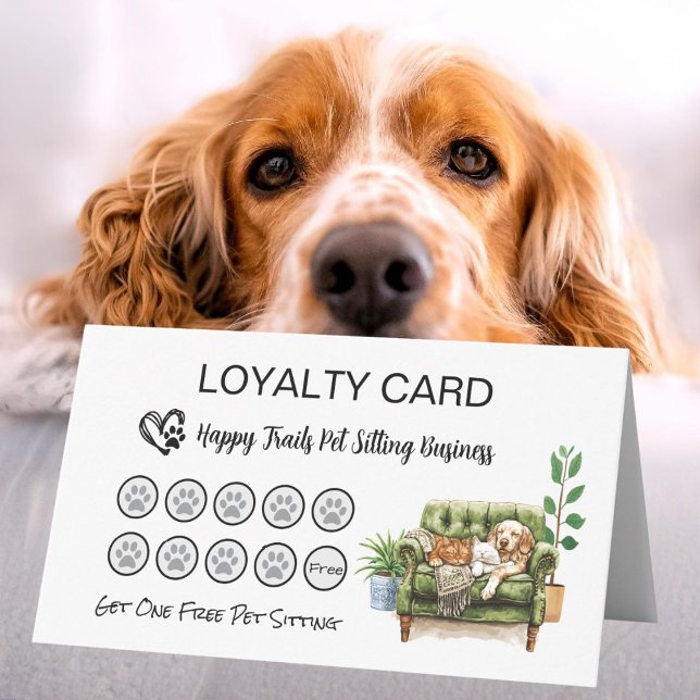 Folded Loyalty Card for Pet Sitter and Dog walker (loyalty card for pet sitter)