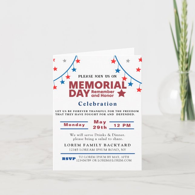 Folded Memorial day Invitation (Front)