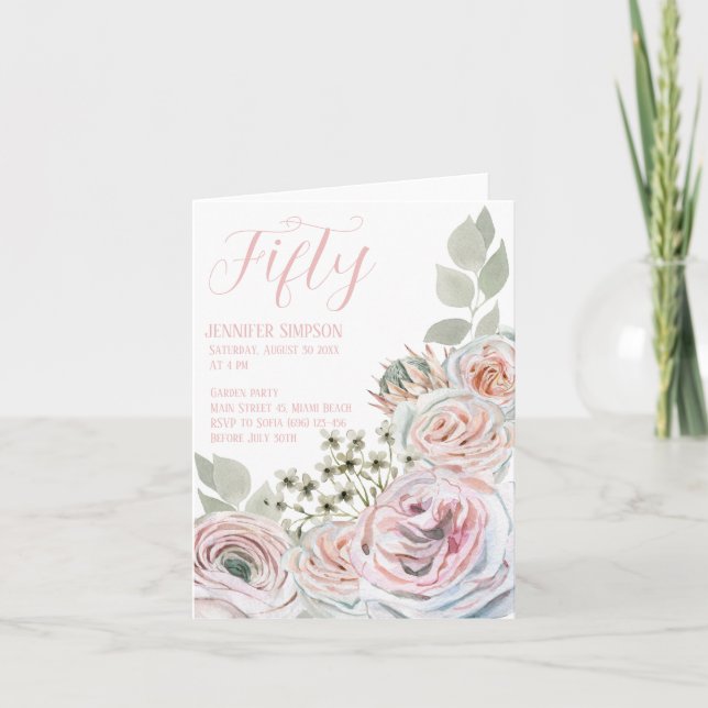 Folded Milestone Birthday  pale pink card (Front)