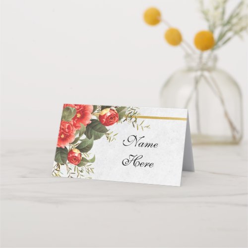 Folded Name Cards Wedding Red Gold Christmas
