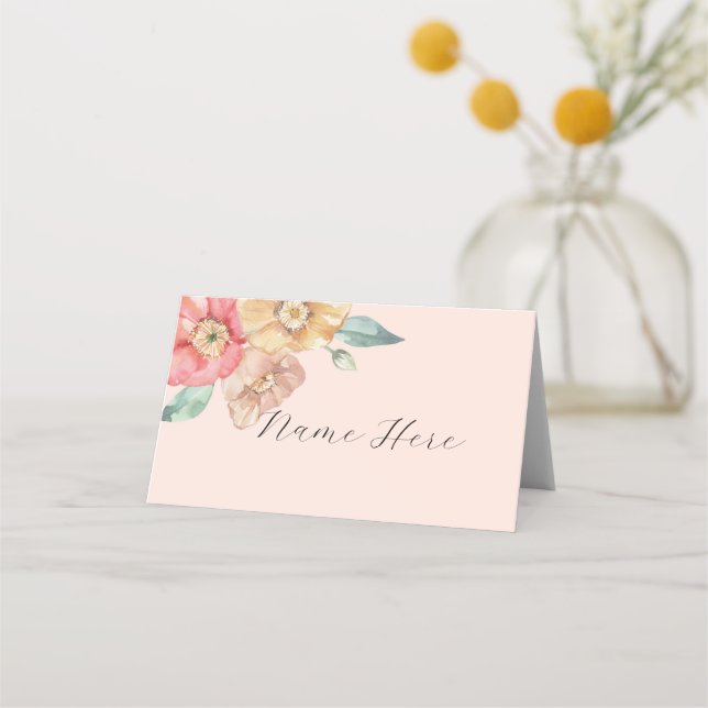Folded Name Cards Wedding Watercolor Florals (Front)