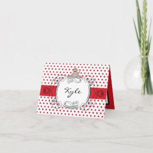 Folded Name Note Card Red Polkadot Sock Monkey Toy
