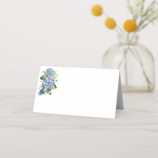 Folded Name Place Card-Blue Hydrangeas Card (Front)