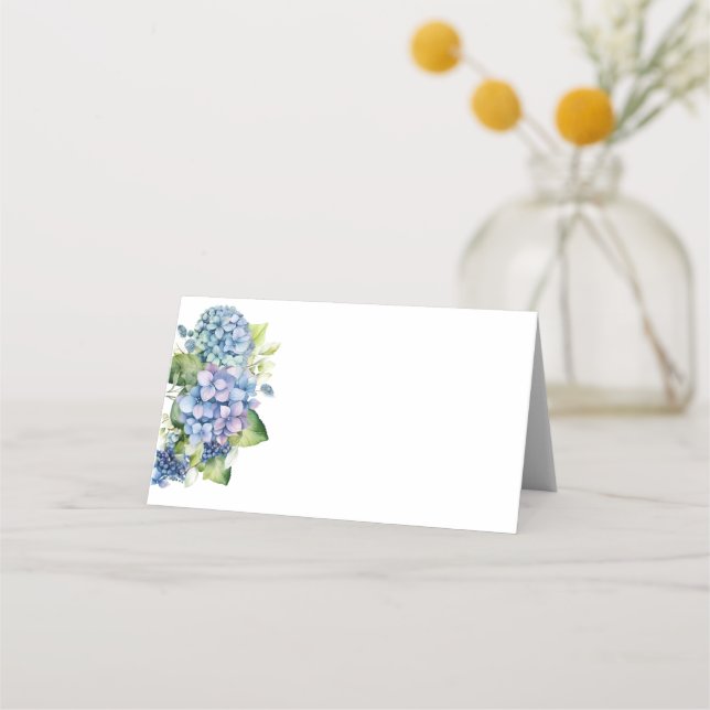 Folded Name Place Card-Blue Hydrangeas Card (Front)