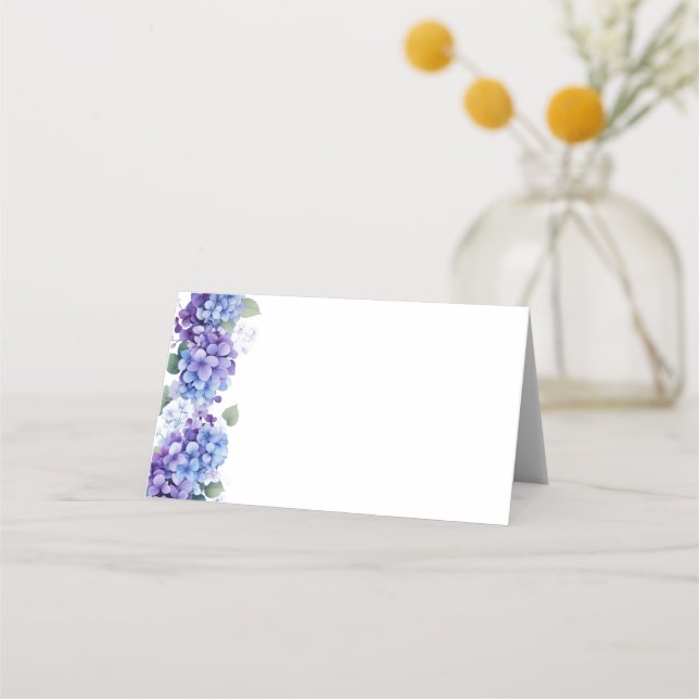 Folded Name Place Card-Blue Hydrangeas Card (Front)