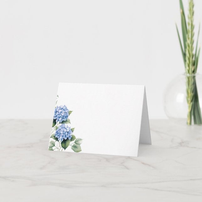 Folded Name Place Card-Blue Hydrangeas Note Card (Front)