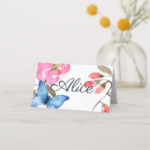 Folded Name Place Card - Floral Butterflies 2