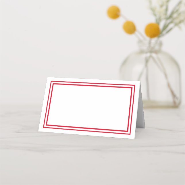 Folded Name Place Card-Red Borders Card (Front)