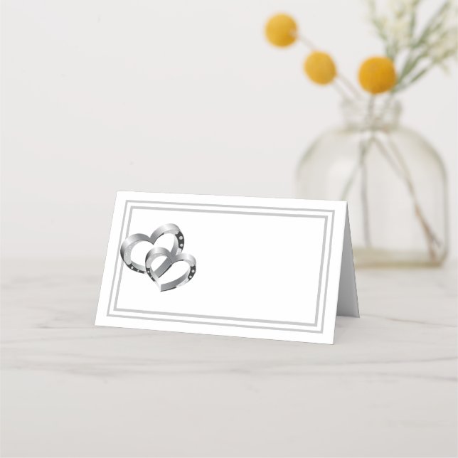 Folded Name Place Card-Two Hearts Place Card (Front)