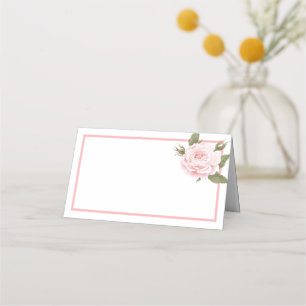 Folded Name Place Card-Vintage Pink Rose Card