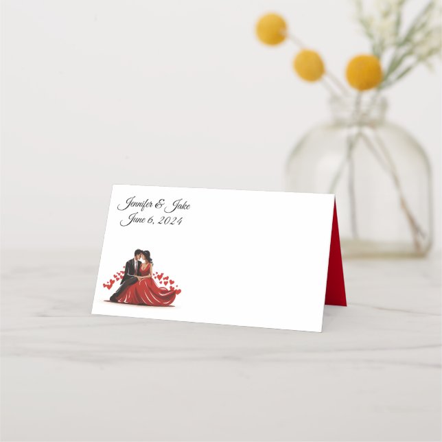 Folded Name Place Card-Wedding Couple Place Card (Front)