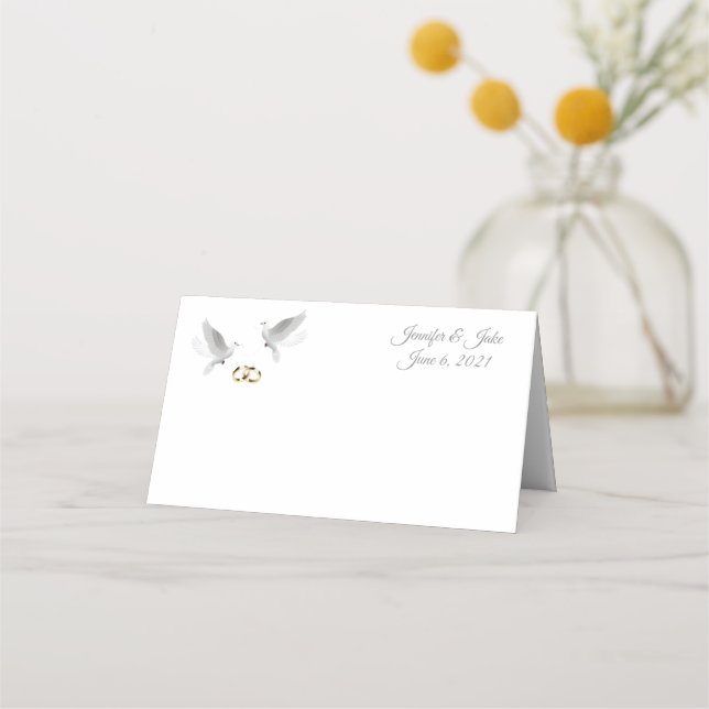 Folded Name Place Card-Wedding Doves-Custom Names  Card (Front)