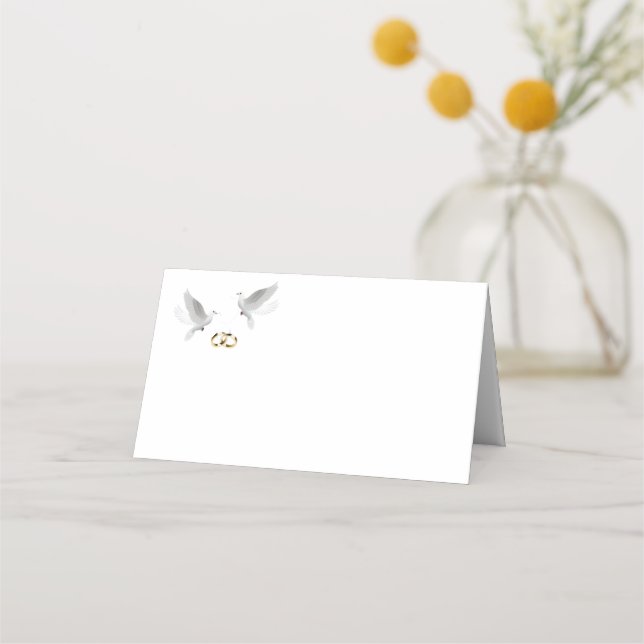 Folded Name Place Card-Wedding Doves Place Card (Front)