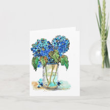 Folded Note Card-watercolor of hydrangeas