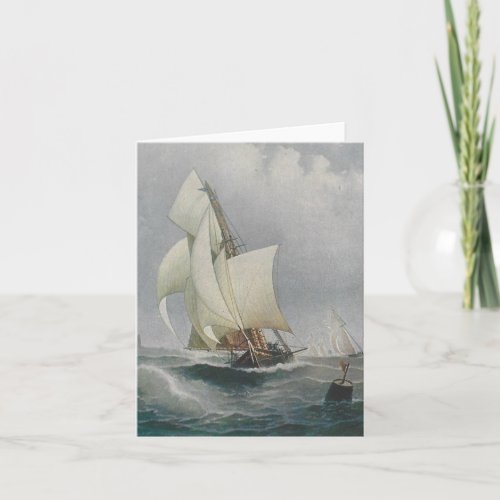 Folded Note Card with Ship on the Ocean Blank