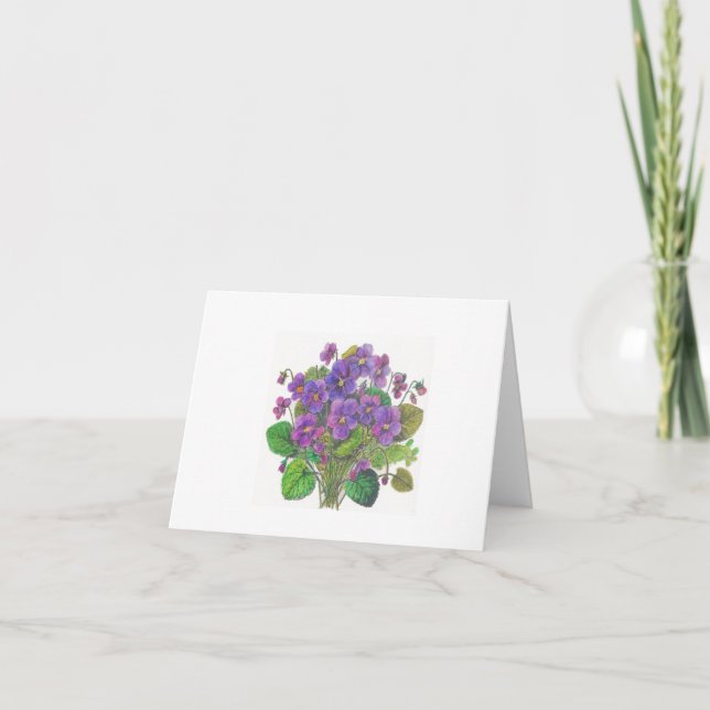 folded note card with violets (Front)
