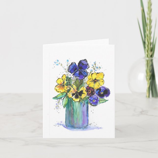 Folded notecard-original watercolor of pansies note card (Front)
