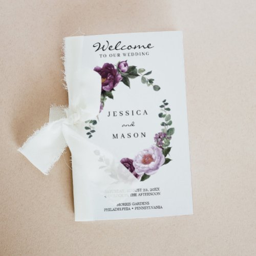 Folded Plum Peonies Wedding Program Booklet Flyer