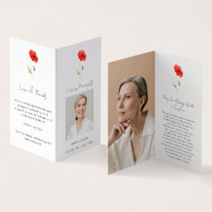 Folded Poppy Photo Funeral Prayer Card