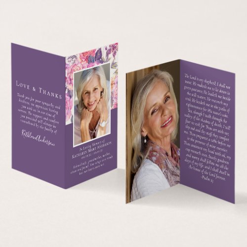 Folded Purple Floral Memorial Prayer Card
