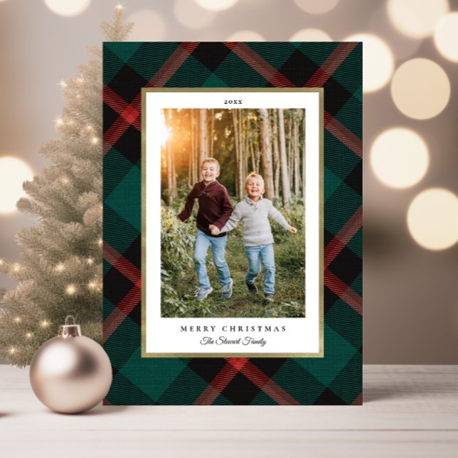 Folded Red and Green Plaid Photo Christmas Card (Folded Red and Green Plaid Christmas Photo Card)