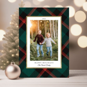 Folded Red and Green Plaid Photo Holiday Card