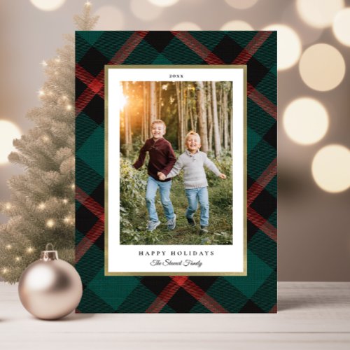 Folded Red and Green Plaid Photo Holiday Card