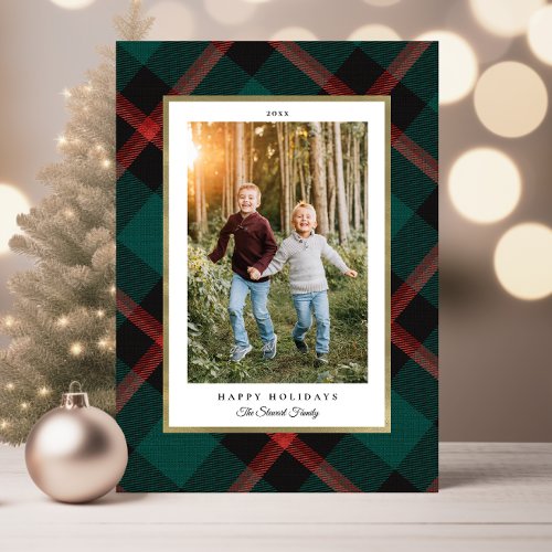 Folded Red and Green Plaid Photo Holiday Card