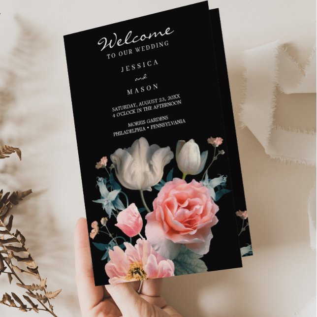 Folded Romantic Floral Wedding Program Booklet Flyer (Creator Uploaded)