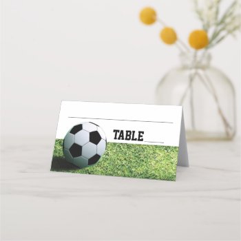 Folded Soccer Ball On Grass Place Card by NiteOwlStudio at Zazzle