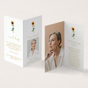 Folded Sunflower Photo Funeral Prayer Card