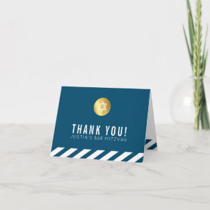 FOLDED THANK YOU bar mitzvah gold star dark blue Card