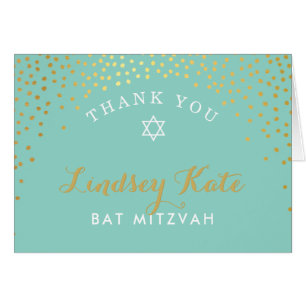 FOLDED THANK YOU bat mitzvah gold confetti MINT Cards