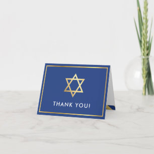 FOLDED THANK YOU bat mitzvah gold star royal blue