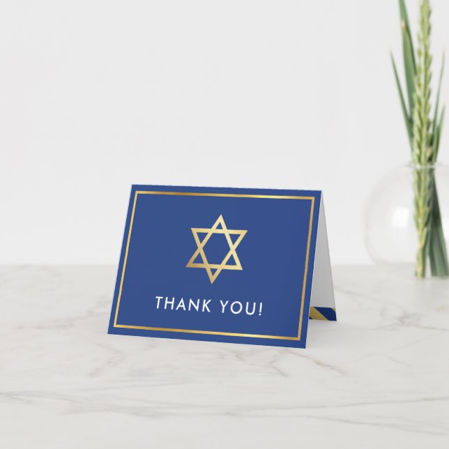FOLDED THANK YOU bat mitzvah gold star royal blue (Front)