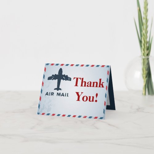 Folded Thank You Card Air Mail Plane USPS Postal