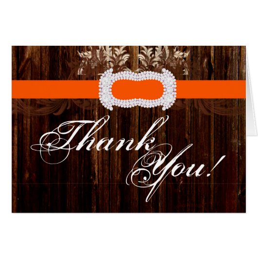 Folded Thank You Card Barn Wood Diamond Ribbon (Front Horizontal)