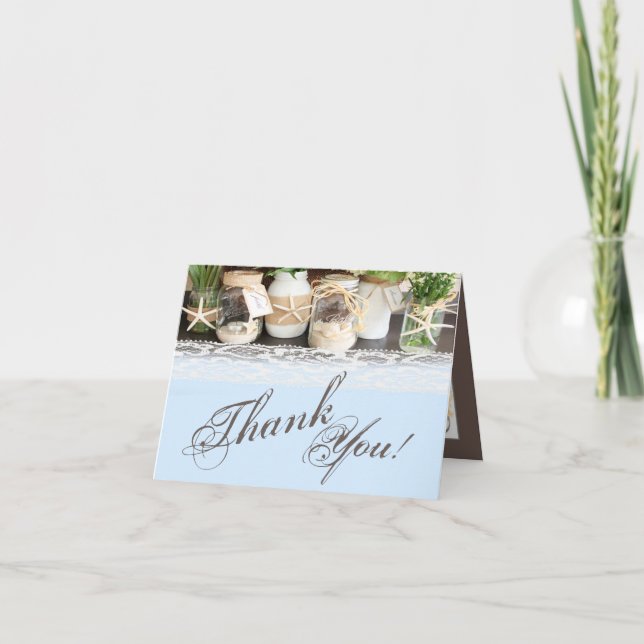Folded Thank You Card Beach Sea Mason Jars Ocean (Front)