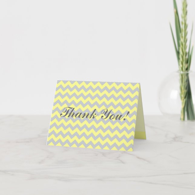 Folded Thank You Card Chevron Yellow & Grey (Front)