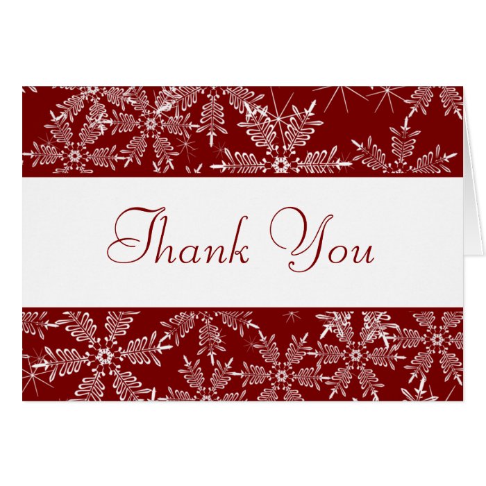 Folded Thank You Card Christmas Red Snowflakes
