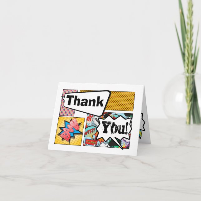 Folded Thank You Card Comic Strip Book Pop Art Car (Front)