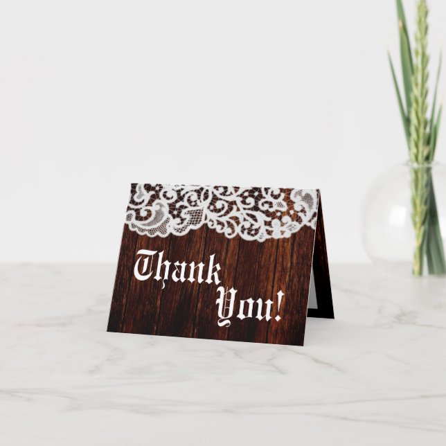 Folded Thank You Card Country Dark Barn Wood Lace (Front)