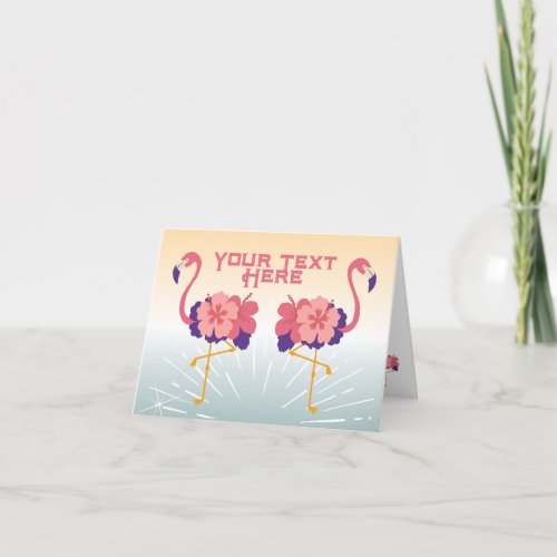 Folded Thank You Card Flamingos Sunset Card