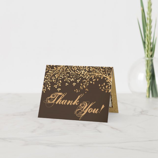 Folded Thank You Card Gold Foil Tree Leaves Autumn (Front)