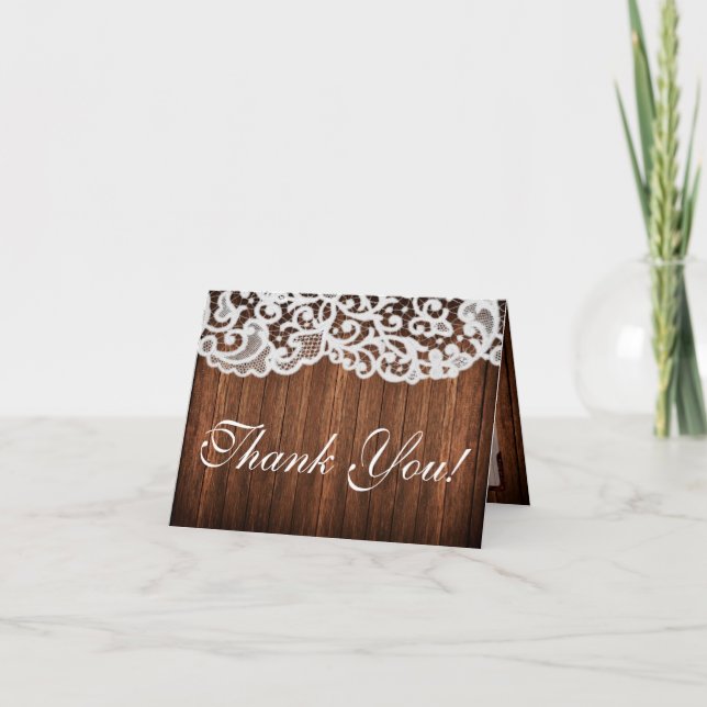 Folded Thank You Card Horse Shoes Barn Wood Lace (Front)